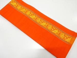 本場筑前博多　縞に花模様織り出し　単半幅帯